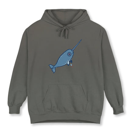 Inuit Inspired Narwhal Graphic Hoodie | Blue Arctic Whale Pullover Hoodie