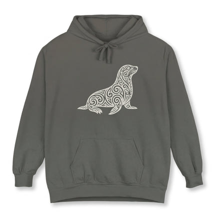 Tribal Seal Hoodie | Ornate Swirl Animal Design Pullover | Comfort Colors Hoodie
