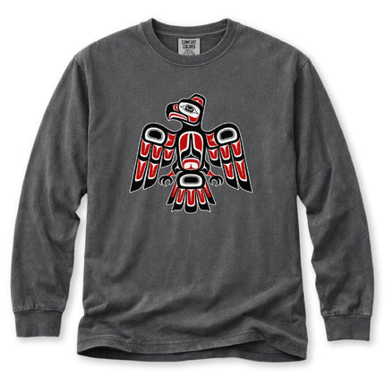 Formline Raven Long Sleeve T-Shirt | Red and White Bird Design Tee
