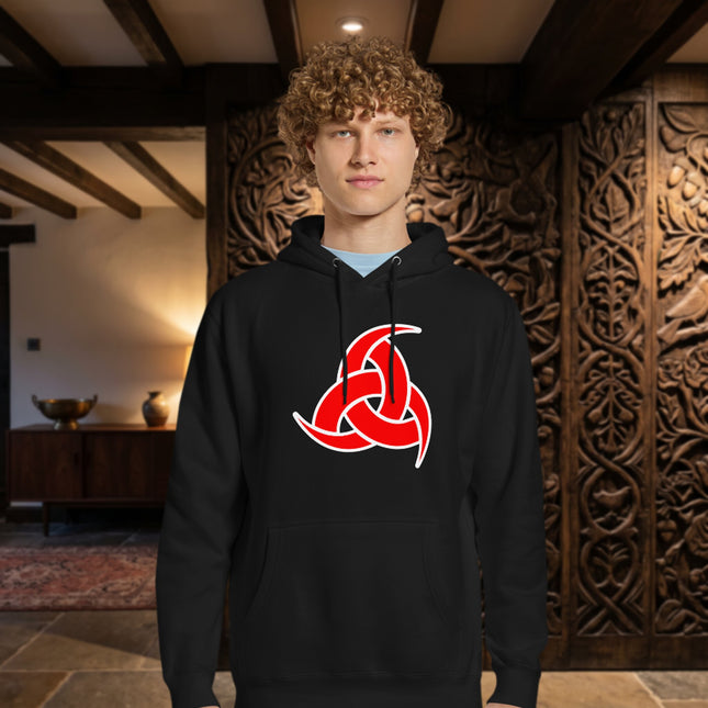Odin's Horns Norse Hoodie | Viking Symbol Red Graphic Unisex Pullover Fleece
