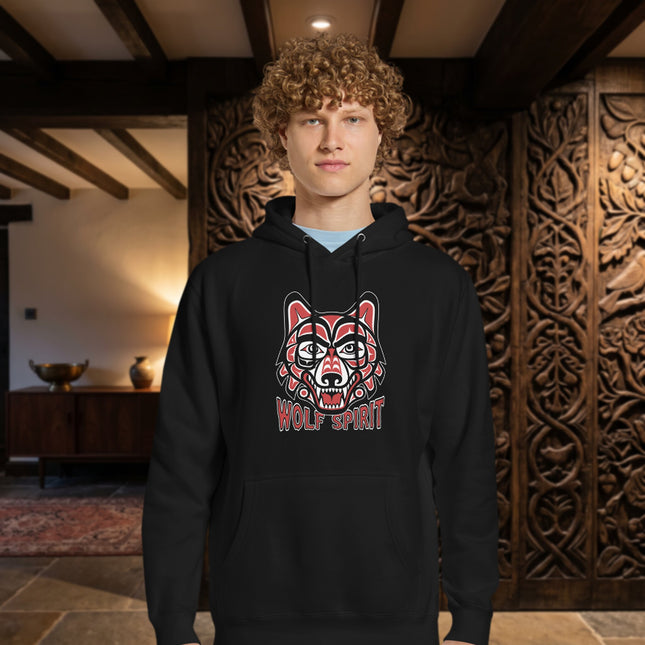 Wolf Spirit Haida Art Hoodie | Pacific Northwest Tribal Design Pullover Hoodie