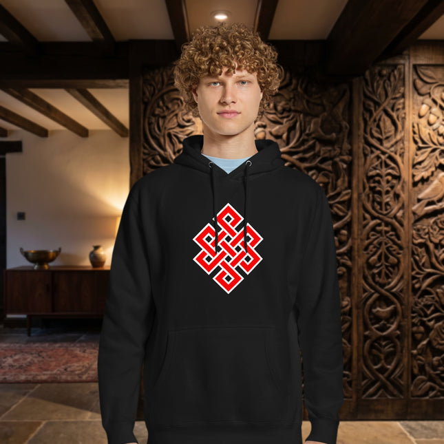 Endless Knot Hoodie | Buddhist Symbol Red Graphic Unisex Pullover Fleece