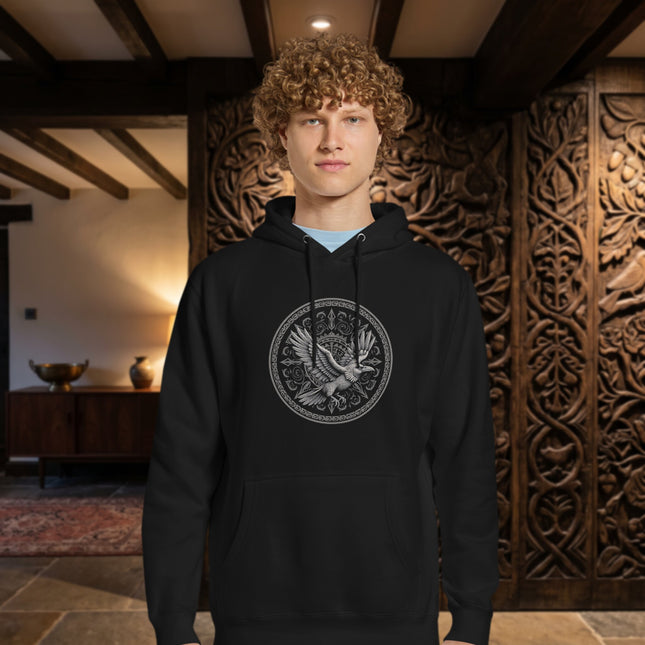 Norse Flying Raven Hoodie | Viking Graphic Print Unisex Pullover Sweatshirt