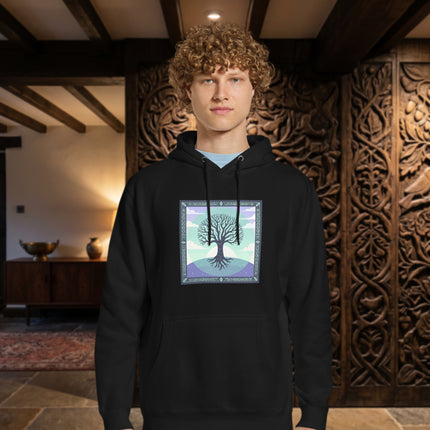 Celtic Tree of Life graphic printed on a unisex hoodie featuring mystical nature roots.