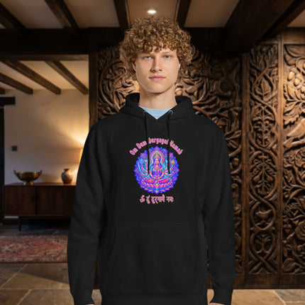 Vibrant Durga Goddess hoodie featuring the Om Dum Durgayei Namah Hindu mantra print pullover.