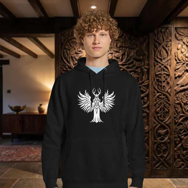 Norse Valkyrie Winged Warrior Hoodie | Unisex Viking Graphic Pullover Fleece