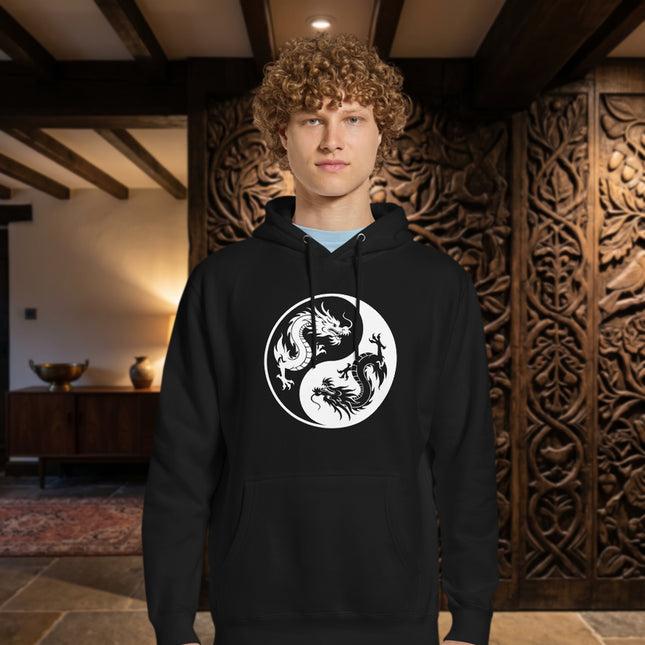 Dragon Yin Yang Hoodie | Chinese Graphic Twin Serpent Unisex Pullover Fleece