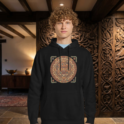 Mayan Calendar design hoodie featuring ancient Maya civilization artwork print.