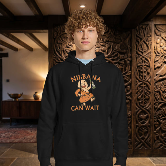 Nibbana Can Wait Hoodie | Funny Baby Buddha Drinking Alcohol Pullover Hoodie