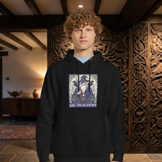 Hail The Allfather Odin Hoodie | Norse Viking Wolves Ravens Runes Pullover V1