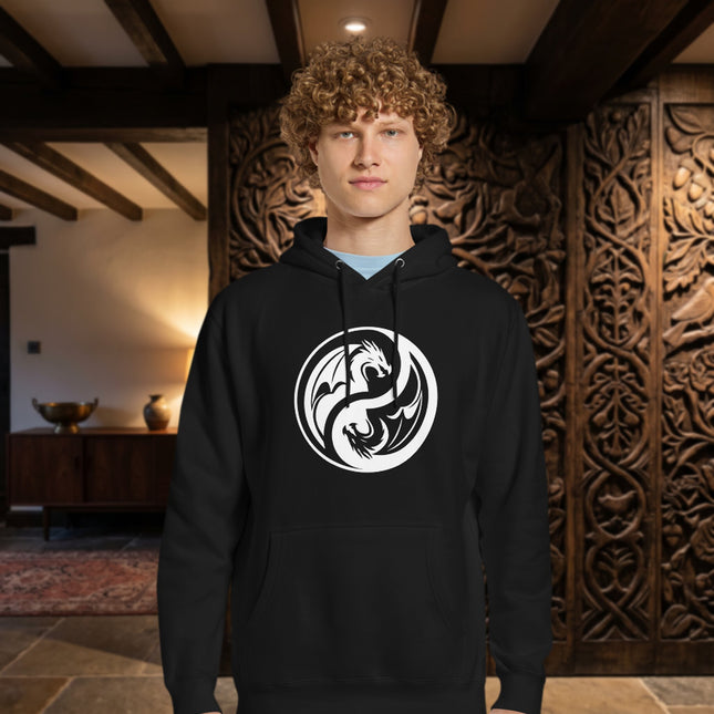 Dragon Yin Yang Hoodie | White and Black Dragons Zen Graphic Unisex Pullover