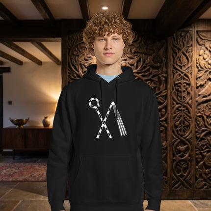 Unisex fleece hoodie featuring Osiris pharaoh with crook and flail symbols of ancient Egypt.