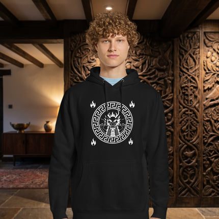 Chinese dragon graphic hoodie featuring an Asian serpent design on a unisex pullover sweatshirt.