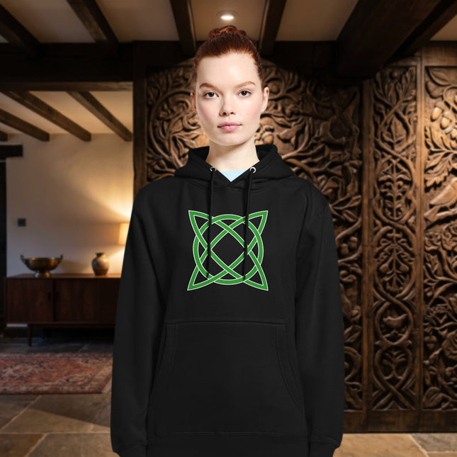 Green Celtic Knot Design Hoodie | Unisex Knotwork Graphic Pullover Sweatshirt