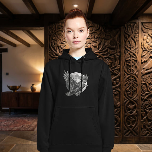 Raven with Moon Graphic Hoodie | Graphic Gothic Graphic Pullover Sweatshirt