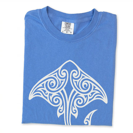 Stingray tribal print t-shirt featuring Maori Polynesian ocean life artwork.