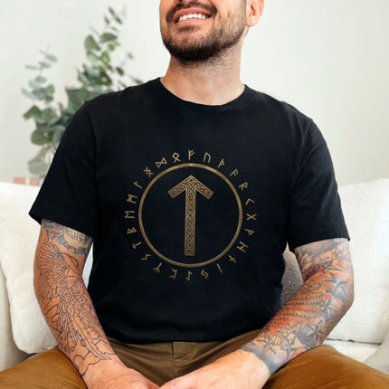Tiwaz Tyr Rune Circle T-Shirt | Norse Viking Elder Futhark Mythology Tee