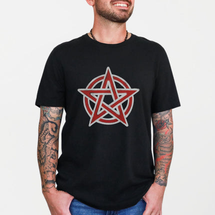 Red Pentagram Circle T-Shirt | Witchy Occult Star Symbol Graphic Tee Shirt