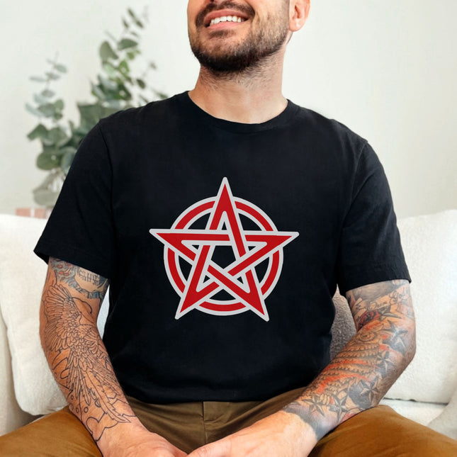 Pentagram T-Shirt | Pagan Pentacle Red Graphic Print Star Unisex Tee Shirt