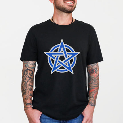 Pentagram Star T-Shirt | Pentacle Blue Graphic Graphic Print Unisex Tee Shirt