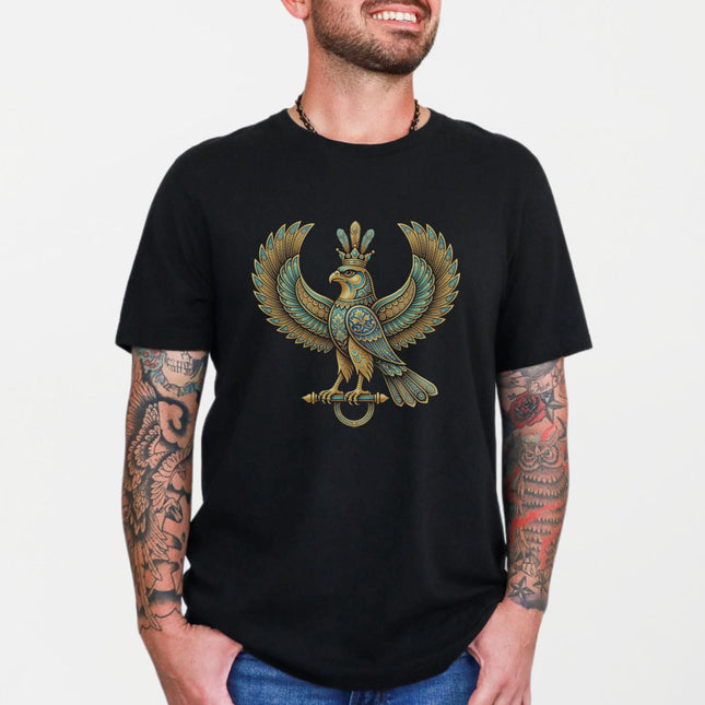 Persian Shabaz T-Shirt | Mythical Eagle Crowned Gold Turquoise Symbol Tee Shirt