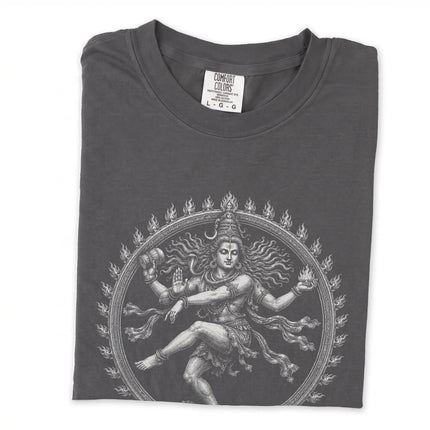 Shiva Nataraja dancing deity graphic on a long sleeve t-shirt.