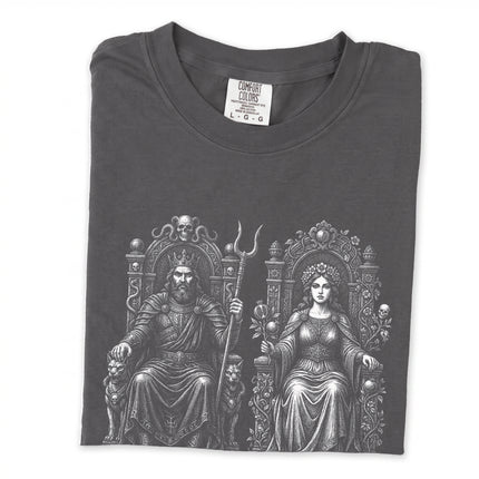 Hades and Persephone Greek Underworld mythological graphic long sleeve t-shirt design.
