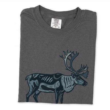 Caribou symbol graphic t-shirt featuring arctic reindeer art and Inuit inspired design.