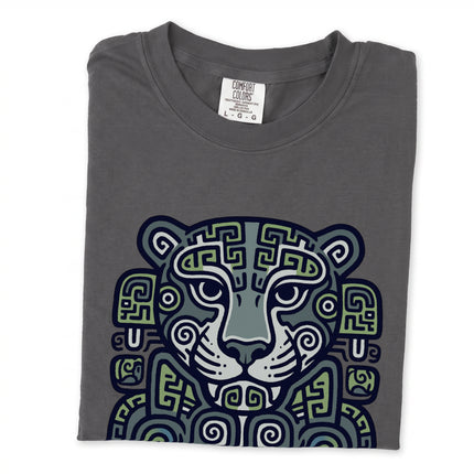 Tribal Mayan Jaguar graphic tee shirt featuring ancient Mesoamerican art design.