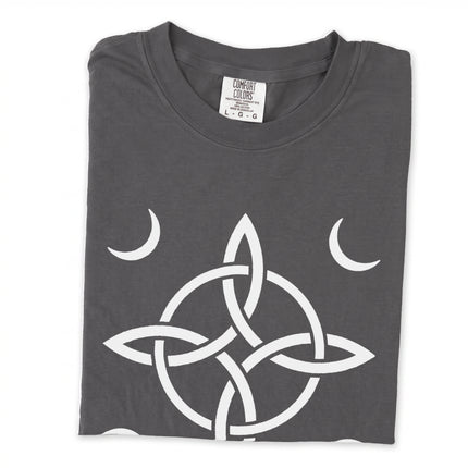 Witch's Knot long sleeve tee featuring crescent moon knotwork symbol design.