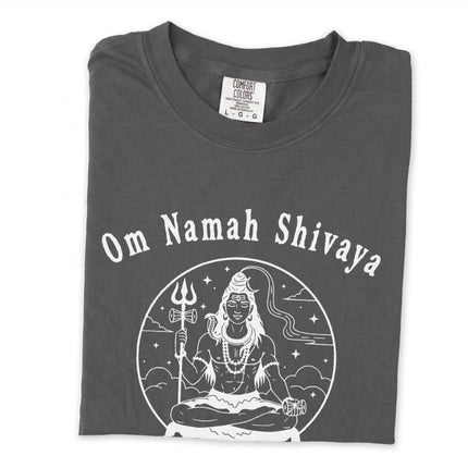 Om Namah Shivaya mantra graphic long sleeve t-shirt for spiritual or yoga wear.