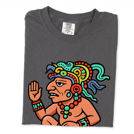 Colorful Itzamná Mayan god graphic tee featuring vibrant ancient mythology artwork.