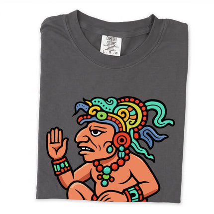 Itzamna Maya deity graphic tee with detailed Mesoamerican cultural art print.