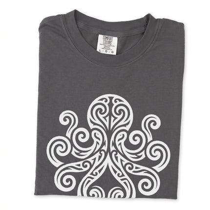 Tribal octopus kraken graphic t-shirt featuring celtic swirl design on a comfortable tee.