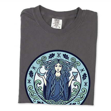 Nimue Lady of the Lake t-shirt featuring Celtic mythology water sorceress art design.