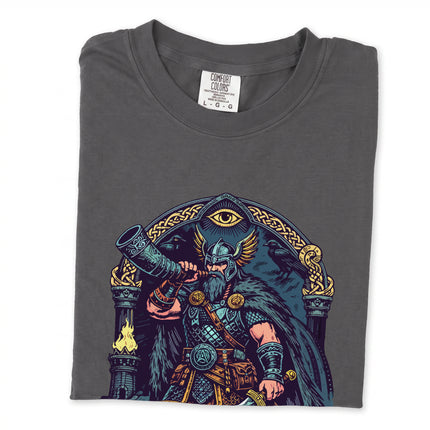 Heimdall Norse god graphic tee featuring Gjallarhorn mythology design on a unisex t-shirt.