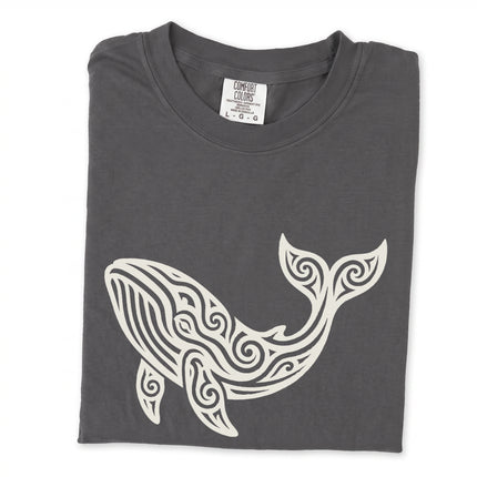 Intricate tribal whale graphic t-shirt featuring detailed ocean animal artwork.