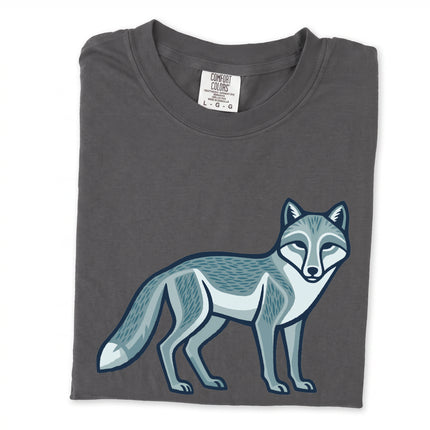 Geometric arctic fox graphic t-shirt with inuit inspired wildlife print.