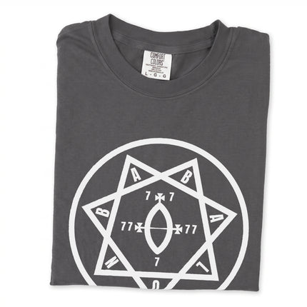 Star of Babalon Thelema magick occult symbol graphic t-shirt print.
