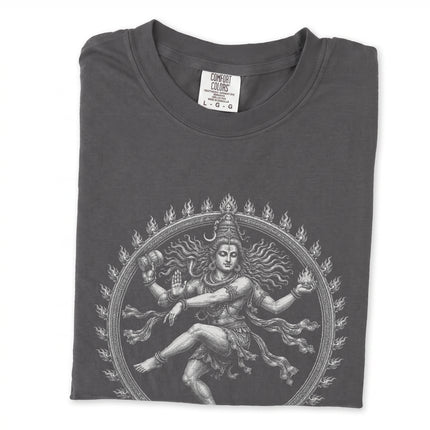 Shiva Nataraja Tandava dance print on a unisex t-shirt featuring Hindu mythology.