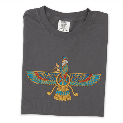 Persian Faravahar winged symbol long sleeve t-shirt, zoroastrian spiritual tee.