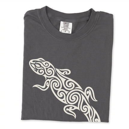 Unisex t-shirt featuring a tribal lizard swirl pattern graphic design print.