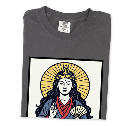 Amaterasu Sun Goddess Japanese mythology art printed on a unisex graphic t-shirt.