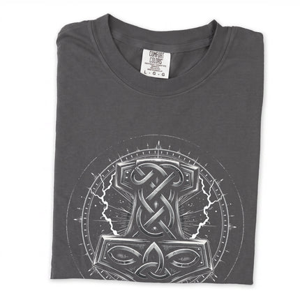 Mjolnir Thor's Hammer Norse knotwork graphic long sleeve t-shirt design.