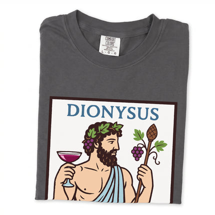 Dionysus Greek god of wine t-shirt featuring a mythological graphic print.