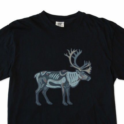 Arctic caribou symbol graphic tee with Inuit-inspired reindeer tribal design.