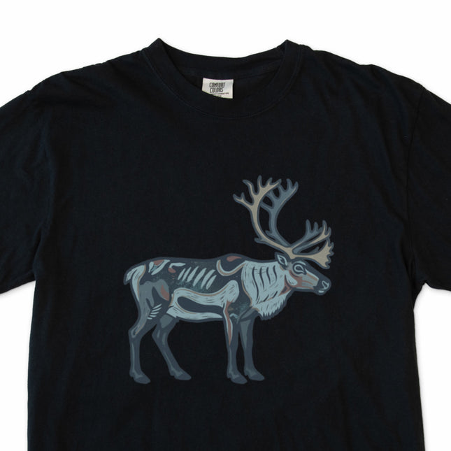 Arctic caribou symbol graphic tee with Inuit-inspired reindeer tribal design.
