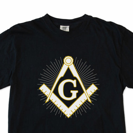 Masonic Square and Compass sacred geometry graphic t-shirt design.