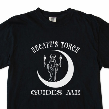 Hecate's Torch Greek mythology tee featuring occult crescent moon design.