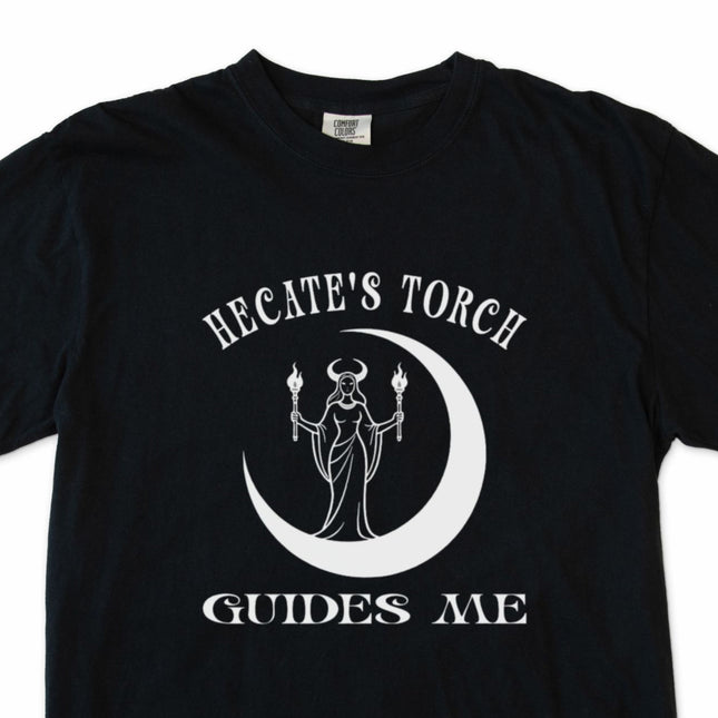Hecate's Torch Greek mythology tee featuring occult crescent moon design.